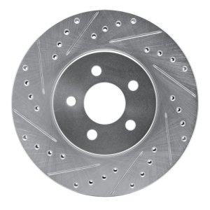Chrysler Cirrus Brake Rotor (1) - Front Left - R1 Concepts - Drilled & Slotted - Silver - `95-`06